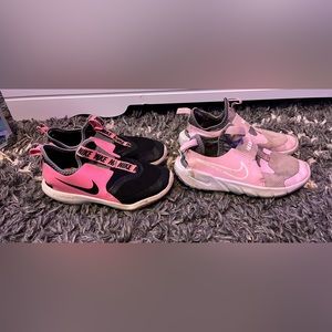 2 Nike girls shoes, dark pink - size 1 , light pink - size 2